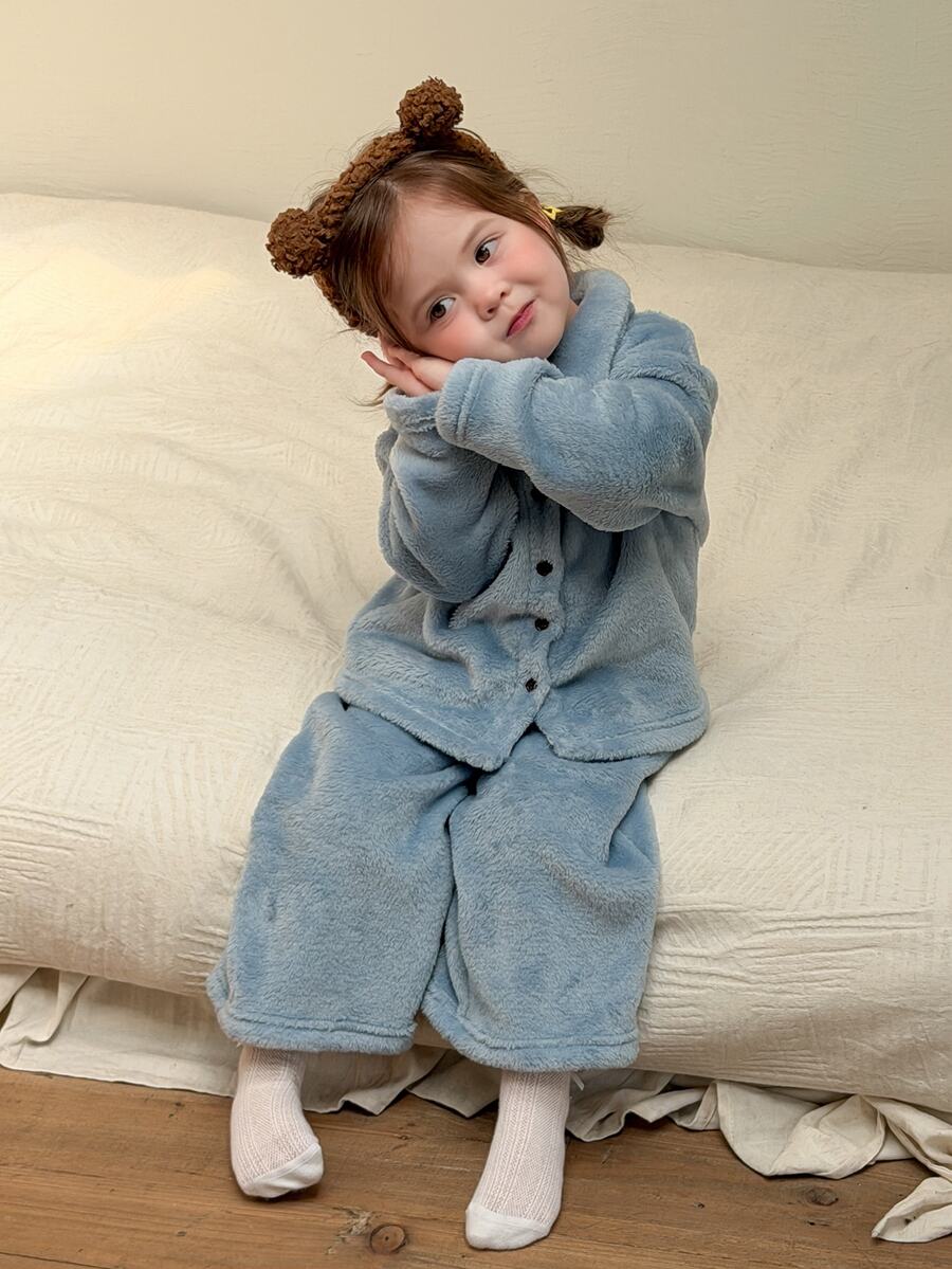 DAZY Infant/Toddler (Girl) Collared Comfortable Long Sleeve & Long Pants 2 Pieces Set Loungewear, Autumn/Winter - Blue - View 1