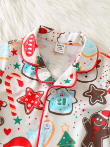 SHEIN 中性嬰兒男/女童 幼兒 2件組可愛聖誕睡衣居家服套裝 冬季聖誕睡衣套裝 - 杏色 - 查看 5