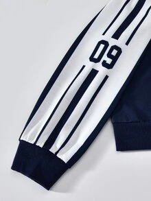 SHEIN 女童大童春秋冬季休閒運動風 2 件套 紐約字母印花立領運動衫與短褲套裝 白色海軍藍 - 彩色 - 查看 5