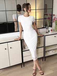 Lavishia 女款素色百褶休閒短袖夏季洋裝 - 白色 - 查看 5