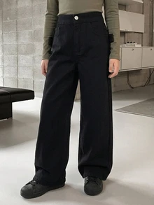 Dazy Kids Tween Girl) Loose Design Casual Autumn/Winter Black Basic Straight Leg Jeans - Black - View 2