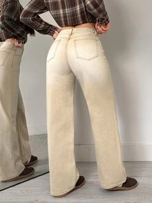 Flexra Women's High Waist Straight Leg Loose Casual Versatile Denim Jeans With Pockets - Apricot - View 2