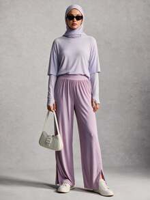 Activina Women's Solid Color Pleated Casual Versatile Daily Travel Sports Long Pants - Mauve Purple - View 4