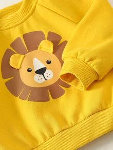 SHEIN 男嬰卡通獅子圖案針織柔軟圓領長袖套頭秋季衛衣 - 黃色 - 查看 5
