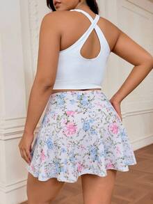 SHEIN Sports Women's Plus Size Floral Print Pocket Sports Skort - Multicolor - View 2