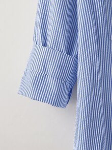 SHEIN CURVE+ 大尺碼休閒通勤條紋襯衫 - 水鴨藍 - 查看 3