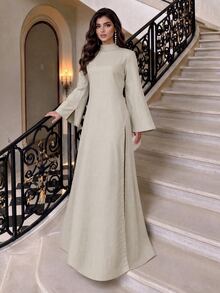 Al Najma Women's Long Elegant Casual Daily Robe With Waist Cinched And Split Hem - Apricot - View 1