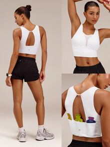 GLOWMODE In It To Win It Quick-Dry Performance Mesh Panel Sports Bra With Multi-Pockets & Wrinkle-Resistant Cups Cycling Marathon Training Workout Fitness - White - View 10