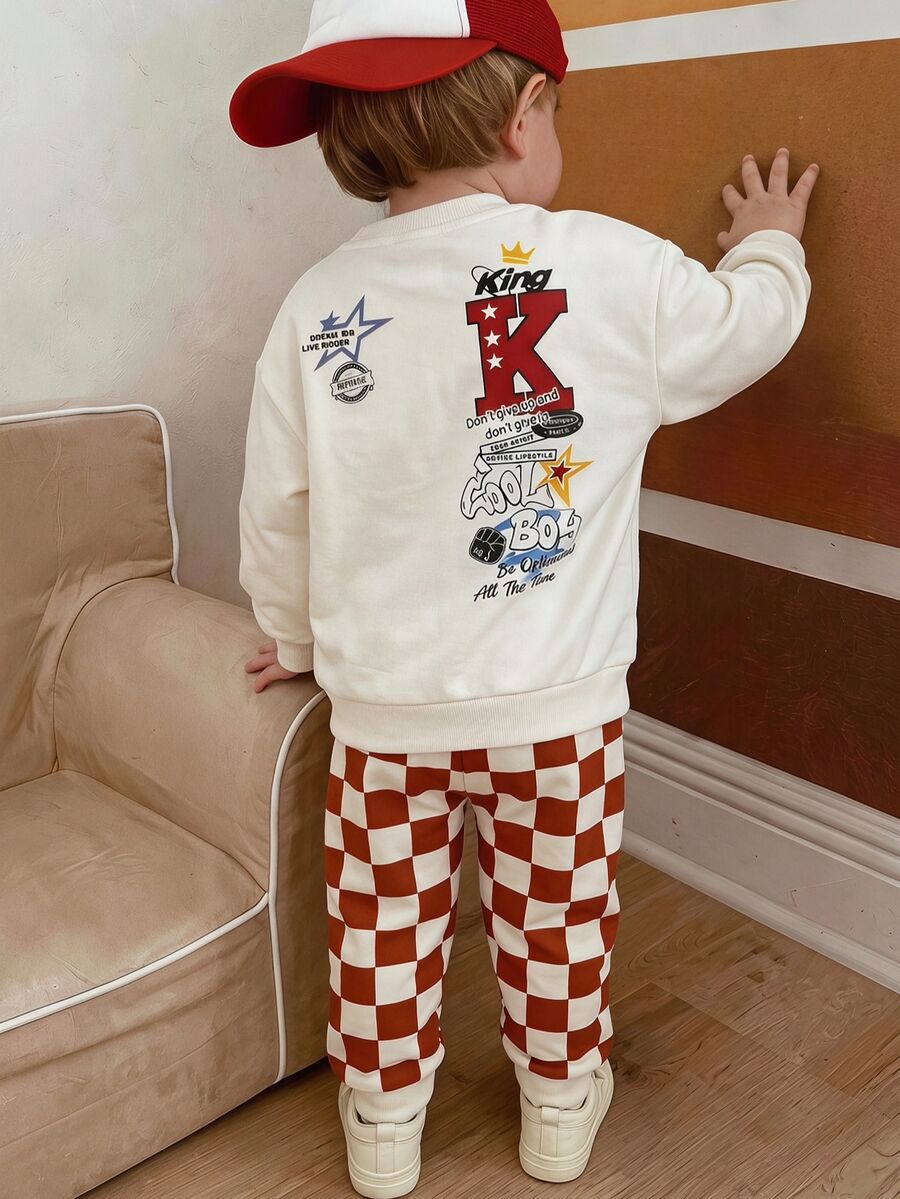 Young Boys Loose Sports Casual Comfortable Long Sleeve Sweatshirt And Pants 2pcs Set, Suitable For Autumn/Winter, Cartoon Pattern, Thermal Lined, Thickened - Multicolor - View 1