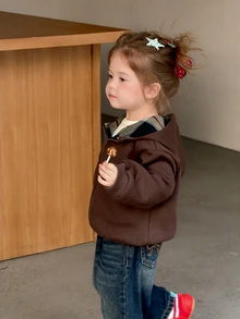 Dazy Kids Infant (Girl) Hooded Autumn/Winter Korean Style Sweatshirt - Coffee Brown - View 7