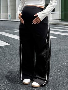 Lyckli Adjustable Waist Casual Daily Wear Maternity Long Pants - Black - View 7