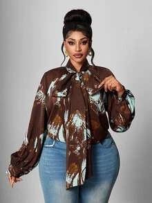 Maweii Vintage Casual Bowknot Long Sleeve Versatile Plus Size Women's Blouse Fall - Multicolor - View 2