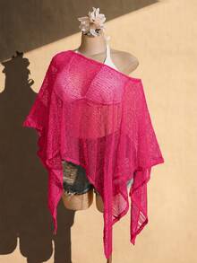SHEIN ICON 女款大尺碼春夏鏤空網紗杏色上衣 - 玫紅色 - 查看 6