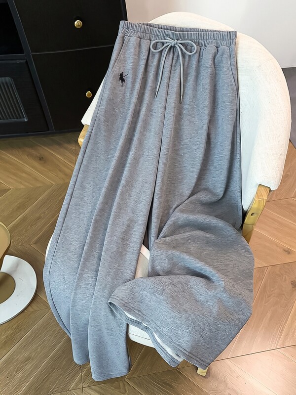 GlowEve CURVE Casual Straight Leg Pants Solid Color Versatile Decorated With Small Horse Embroidery Plus Size Women's Long Pants Decorative Rope Casual Daily Wear Sports Date Halloween Christmas