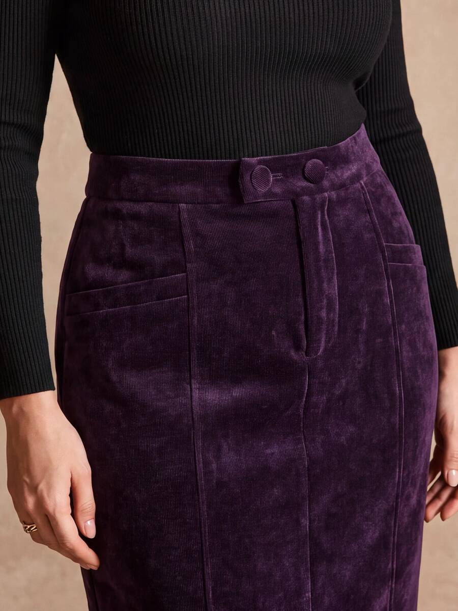 MOTF PREMIUM PLUS SIZE WOMEN'S AUTUMN/WINTER VELVET SOLID COLOR LONG STRAIGHT SKIRT - Purple - View 2