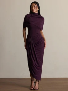 COSMINA Women's Casual Elegant Purple-Red Party Dress - Redwood - View 2