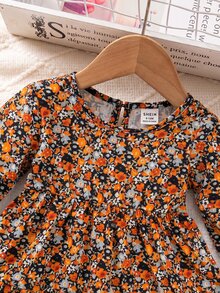 SHEIN 女嬰女童花卉可愛洋裝，春夏秋冬度假風女童洋裝 - 棕色 - 查看 5