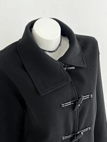 Elamini Autumn/Winter Fashion Women's Overcoat With Horn Buttons - Black - View 5