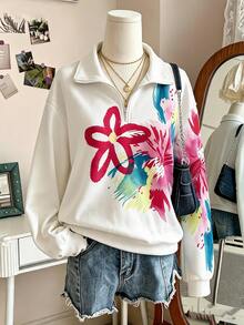 SHEIN Sparklyn 青少年女孩花卉印花休閒日常穿著長袖運動衫 - 彩色 - 查看 2