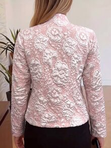 EMERY ROSE Women's Textured Jacquard Fabric Open Front Elegant Professional High-Aura Bohemian Street Style Photo-Ready Autumn Jacket, New Essential Fashion Piece, Niche Design Versatile Long Sleeve Regular Fit Outerwear - Pink - View 2