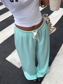 Muchica Women's Drawstring Waist Wide Leg Loose Casual Sweatpants - Mint Blue - View 4