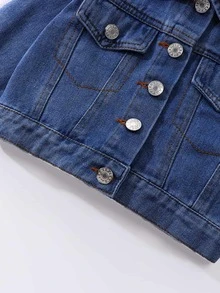 Elladie kids 女童牛仔夾克外套，新品上市，休閒甜美俏皮可愛風，中洗藍色牛仔夾克，背面精緻毛絨3D花卉刺繡，舒適棉質牛仔面料，時尚百搭，適合春秋日常穿著與外出 - 中等水洗藍 - 查看 8