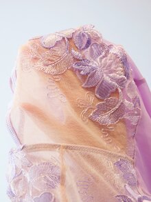 Elorette Women's Floral Embroidered Mesh Camisole Romper - Mauve Purple - View 6