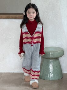 DAZY Young Girl) Colorblock Cute Autumn/Winter Sleeveless Long Sweater Pants - Grey - View 4