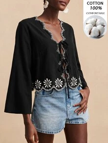 Travachic Women's Colorblock Casual Versatile Daily Wear Shirt - Black - View 4