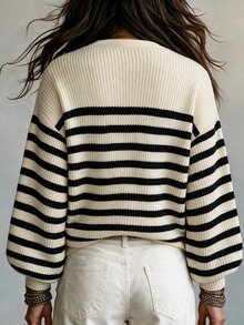 LUMIGAL Women's Casual Contrast Striped Cardigan, Autumn/Winter - Multicolor - View 2