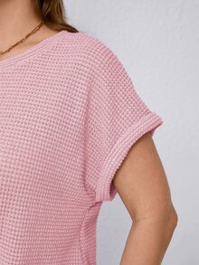 SHEIN Clasi 大尺碼夏季休閒純色打結T恤 - 粉色 - 查看 7
