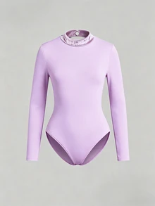 Teen Girl Solid Color Long Sleeve Jumpsuit Skirt Sports Lyrical Elegant Set, Suitable For Dance Party Prom, Training And Performance Purple Fall - Mauve Purple - View 3
