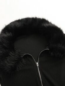 Trelyra Casual Elegant French Style Versatile Top All-Match Daily Commute Night Out Going Out Outing Fur Collar Black Autumn/Winter Vintage Renaissance - Black - View 8