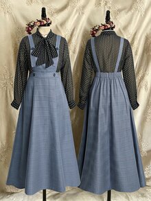 Sunspun Plus Size Autumn/Winter Vintage Polka Dot Blouse & Plaid Pinafore Dress Set, School Style With Bowknot And Straps, 2 Pieces Fall - Multicolor - View 1