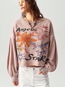 Bohemela Women's Letter Floral Print Casual Graphic Daily Everyday Night Out Long Sleeve Sweatshirt Pink Fall - Pink - View 6