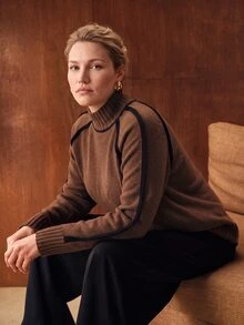 MOTF PREMIUM PLUS SIZE AUTUMN/WINTER FASHION CONTRAST TRIM SWEATER - Brown - View 1