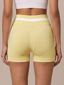 SHEIN BAE Women's Colorblock Casual Daily Outing Sports Shorts - Yellow - View 2