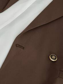 Aveloria Modichic Double Breasted Decor Pocket Blazer Workwear  - Coffee Brown - View 7