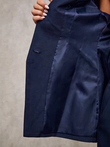 SHEIN BAE 女款純色長袖單排扣休閒西裝外套 - 藏蓝色 - 查看 8