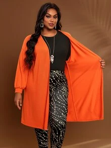BrightlyHer Jaket Kasual Gaya Barat Lengan Panjang Warna Merah Polos Ukuran Besar dengan Bukaan Depan untuk Musim Gugur 2026, Cocok untuk Hari Thanksgiving, Halloween, dan Acara Klub Bisnis. - Burnt Orange - View 8