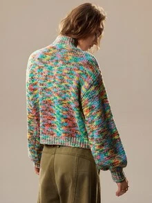 SHEIN كنزة صوفية بأكمام طويلة وياقة دائرية من خيوط مصبوغة موضة الخريف/الشتاء - متعدد الألوان - مشاهدة 2