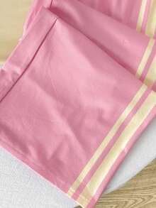 SHEIN Tween Girl 女孩 2 件組休閒套裝，修身圓領短袖針織上衣，拼色拼接設計，Y2K 風格 - 粉色 - 查看 6