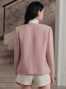 Anewsta Women's Faux Pearl Decor Fashion Versatile Long Sleeve Jacket - Pink - View 7
