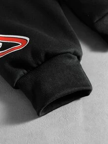ROMWE MEN Men's Letter & Eye Print Long Sleeve Casual Hoodie Sweatshirt - Black - View 4