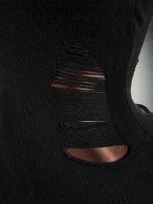 Amplova High Neck Fully Transparent Bodycon Mini Dress With Cutouts, Open Back, Waist-Cinching, Y2K Halloween Outfit For Women, Knitted - Black - View 5