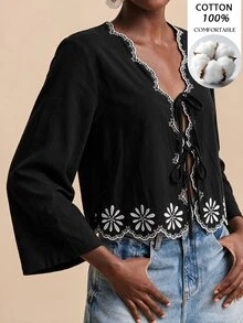 Travachic Women's Colorblock Casual Versatile Daily Wear Shirt - Black - View 6
