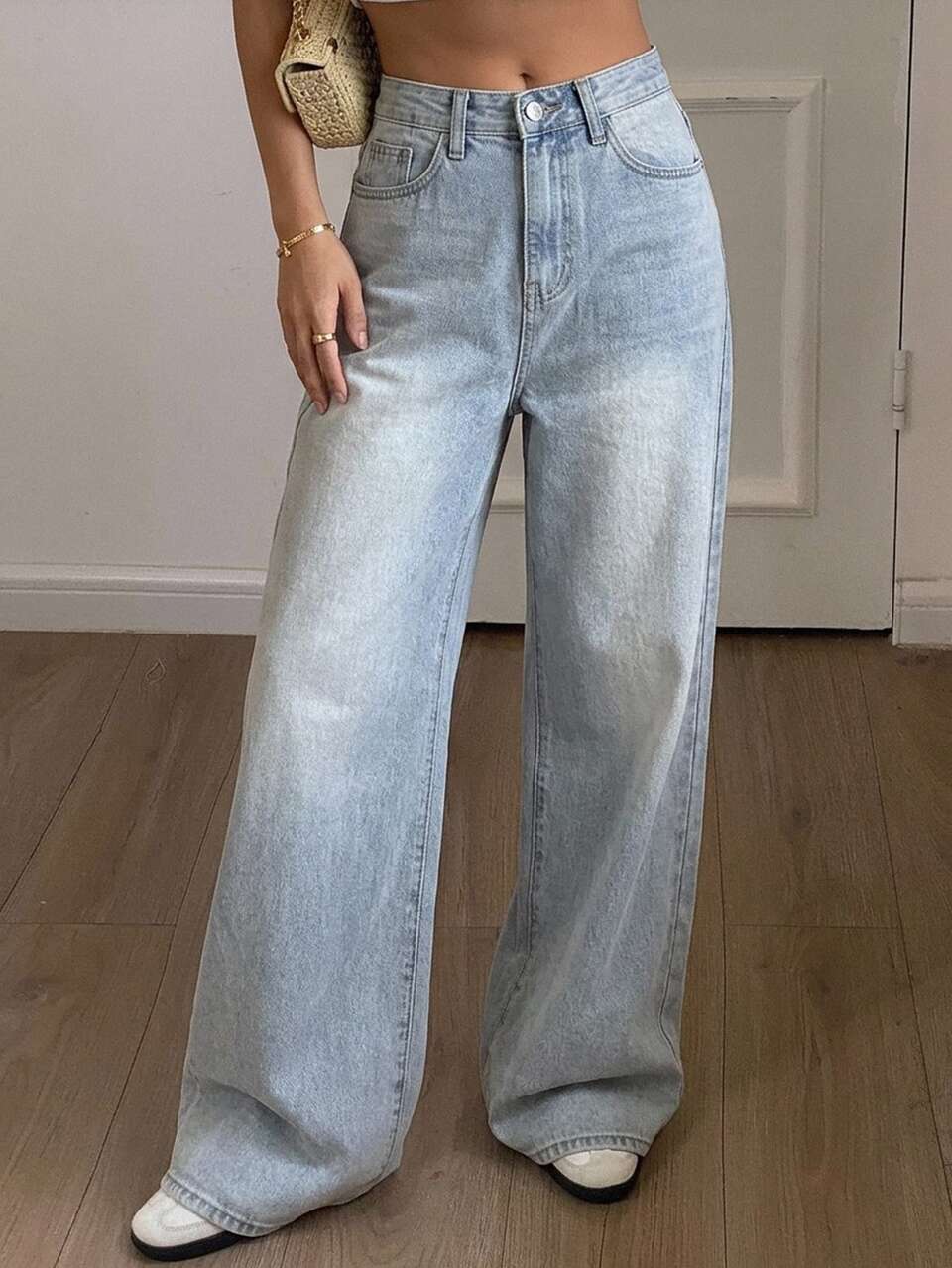 Women's Loose Wide Leg Casual Versatile Denim Jeans With Pockets Fall