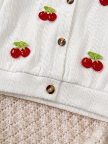SHEIN 兒童嬰兒溫柔乳白色針織開襟衫套裝，附3D鉤編櫻桃刺繡貼布 - 紅色 - 查看 7