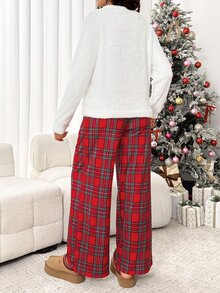 SHEIN Maternity Bowknot Pattern Long Sleeve Top And Adjustable Waist Long Pants Casual Daily 2 Pieces Set Fall Christmas Maternity Wear - Multicolor - View 2