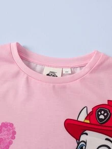 SHEIN | PAW Patrol Gaun Anak Perempuan Muda Kerah Bulat Lengan Pendek dengan Hiasan Rumbai di Bagian Bawah - Berwarna merah muda - View 5